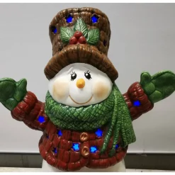 Romantischer Schneemann aus Keramik zum Beleuchten