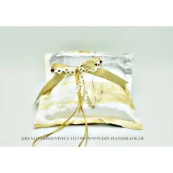 Romantisches Ringkissen Hochzeit Unikat handgemacht 23x23 cm Vintage Polyester