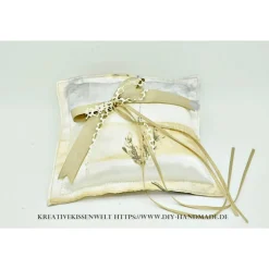 Romantisches Ringkissen Hochzeit Unikat handgemacht 23x23 cm Vintage Polyester