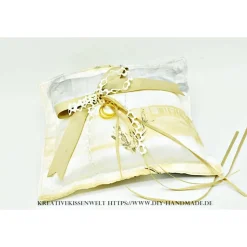 Romantisches Ringkissen Hochzeit Unikat handgemacht 23x23 cm Vintage Polyester