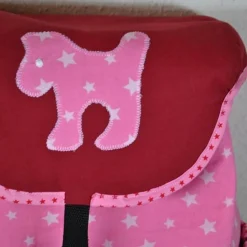 Rosa Rucksack mit Hunden und Sternen, für Kinder ab 6 Jahren, handgenäht