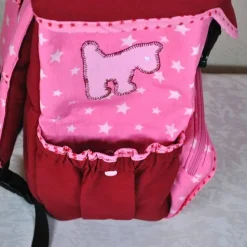 Rosa Rucksack mit Hunden und Sternen, für Kinder ab 6 Jahren, handgenäht