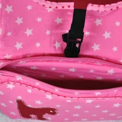 Rosa Rucksack mit Hunden und Sternen, für Kinder ab 6 Jahren, handgenäht