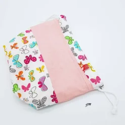 Rosa Stoffbeutel mit Zugband & Schmetterlingen – Brötchenbeutel, Brötchentasche, waschbar