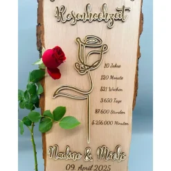 Rosenhochzeit Geschenk personalisiert – 10 Jahre Ehe | Handmade Holzbild Unikat zur Hochzeit