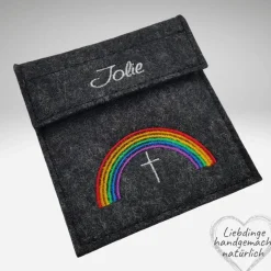 Rosenkranz Täschchen REGENBOGEN Name personalisierbar Rosenkranztasche Wollfilz