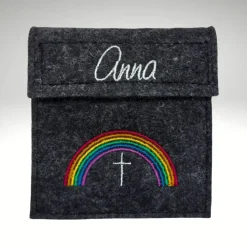 Rosenkranz Täschchen REGENBOGEN Name personalisierbar Rosenkranztasche Wollfilz