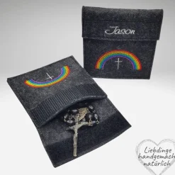 Rosenkranz Täschchen REGENBOGEN Name personalisierbar Rosenkranztasche Wollfilz