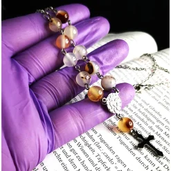 Rosenkranz-Halskette aus Edelstahl mit Steinperlen – Spiritualität & Stil vereint