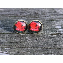 rote Rosen Ohrringe Cabochonschmuck verschiedene Fassungen