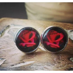 rote Rosen Ohrringe Cabochonschmuck verschiedene Fassungen