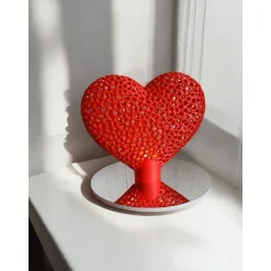 Roter Korallen-Design LED Teelichthalter in Herzform - Organische Skulptur 3D-Druck | PLA | H 17cm