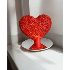 Roter Korallen-Design LED Teelichthalter in Herzform - Organische Skulptur 3D-Druck | PLA | H 17cm