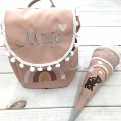 Rucksack mit Kitatüte, Regenbogen, Schultüte, Geschwistertüte, Kindergartenrucksack, individuell bestickt, Nstyle Fashio