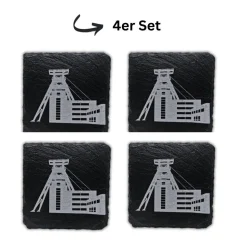 RuhrPott Untersetzer aus Schiefer – Lasergravur, Zeche Zollverein, personalisierbar