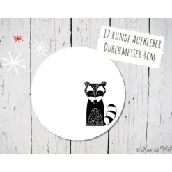 Runde Papieraufkleber zum Selbstbeschriften mit niedlichem Dachs in schwarz-weiß 4cm