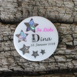 Runde Platte für die Gedenkecke mit Sternen & Kindsdaten