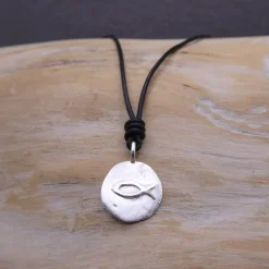 Runder Silberanhänger im Münzdesign "Ichthys Tag" christliches Fischsymbol inkl. Gravur, Konfirmation, Kommunion