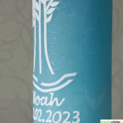Rustic Taufkerze hellblau mit weißem Lebensbaum, Rustik-Taufkerze personalisiert, Taufe Jungen, Echtwachsverzierung