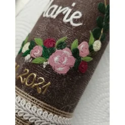 RUSTICA VINTAGE-Look SHABBY Rustikal Taufkerze floral Kreuz Herz Mädchen Junge Kerze keine Folie Wachsbeschriftung