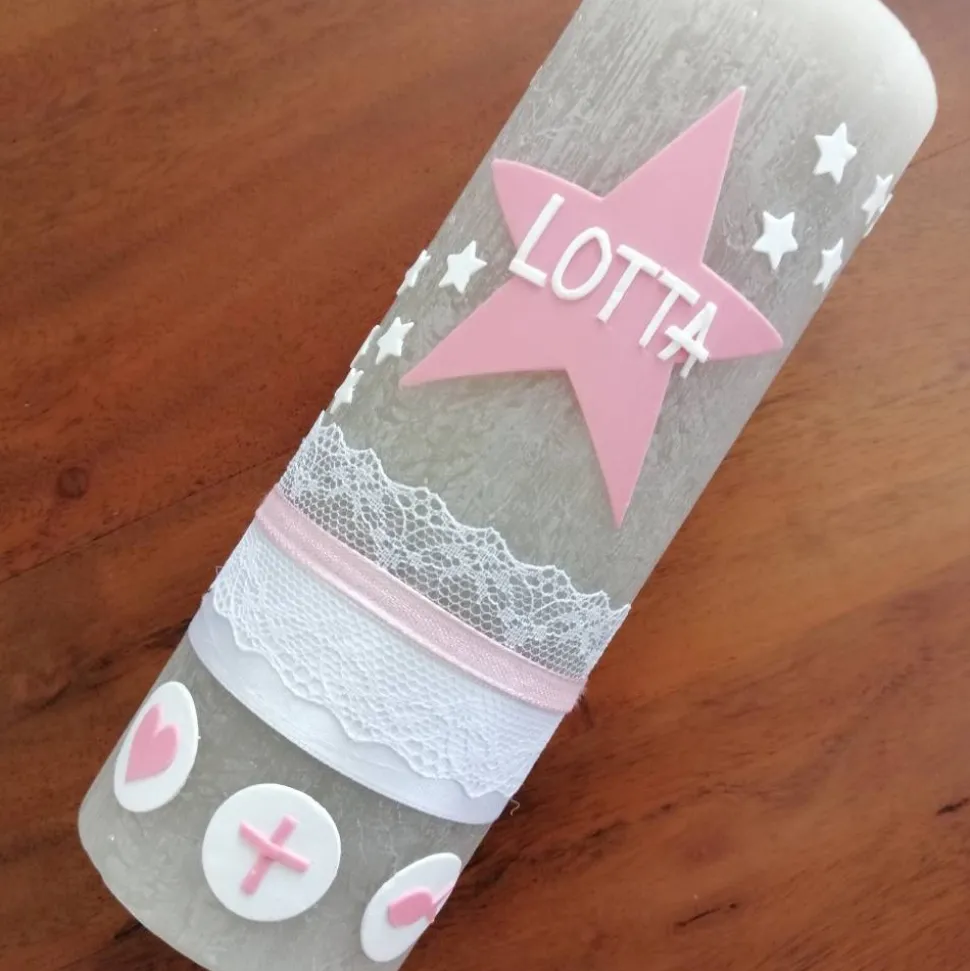 RUSTICA, VINTAGE-Look, SHABBY, Rustikal, Taufkerze, Stern, Wimpel, Mädchen, Junge, Kerze, Taufe, keine Folie, inkl Wachs