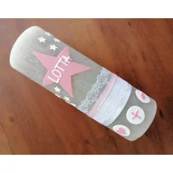 RUSTICA, VINTAGE-Look, SHABBY, Rustikal, Taufkerze, Stern, Wimpel, Mädchen, Junge, Kerze, Taufe, keine Folie, inkl Wachs