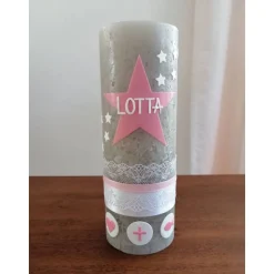 RUSTICA, VINTAGE-Look, SHABBY, Rustikal, Taufkerze, Stern, Wimpel, Mädchen, Junge, Kerze, Taufe, keine Folie, inkl Wachs