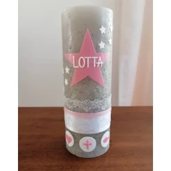 RUSTICA, VINTAGE-Look, SHABBY, Rustikal, Taufkerze, Stern, Wimpel, Mädchen, Junge, Kerze, Taufe, keine Folie, inkl Wachs