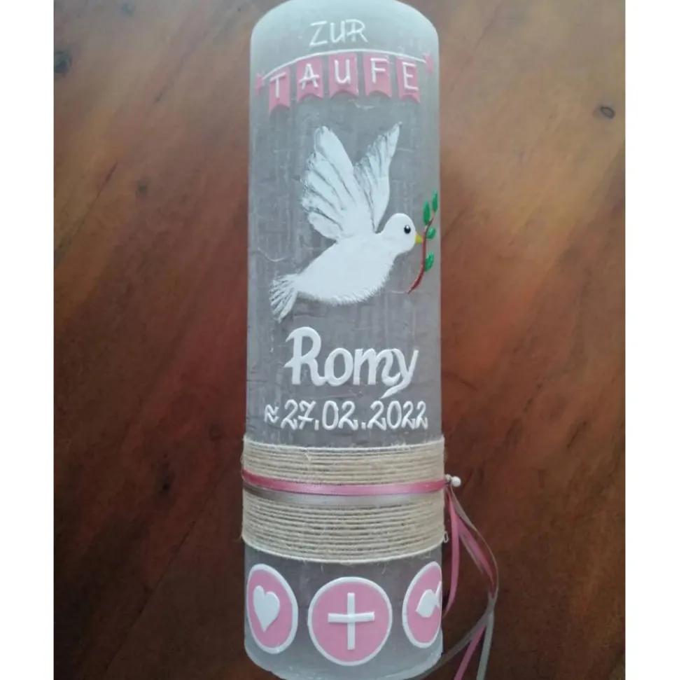 RUSTICA VINTAGE-Look SHABBY Rustikal Taufkerze Taube Mädchen Junge Kerze keine Folie Wachsbeschriftung