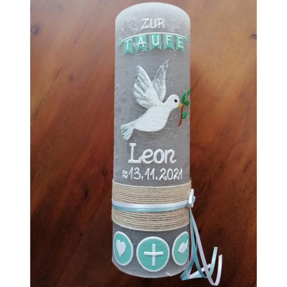 RUSTICA VINTAGE-Look SHABBY Rustikal Taufkerze Taube Mädchen Junge Kerze keine Folie Wachsbeschriftung