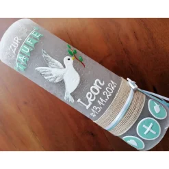 RUSTICA VINTAGE-Look SHABBY Rustikal Taufkerze Taube Mädchen Junge Kerze keine Folie Wachsbeschriftung