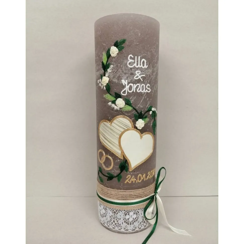 Rustica Vintage-Look Shabby Rustikal Hochzeitkerze Hochzeitskerze Kerze Liebende Herzen keine Folie Wachsbeschriftung