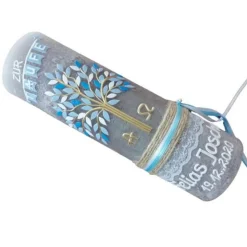 RUSTICA VINTAGE-Look SHABBY Rustikal Taufkerze Lebensbaum Alpha Omega Jungen Kerze keine Folie Wachsbeschriftung