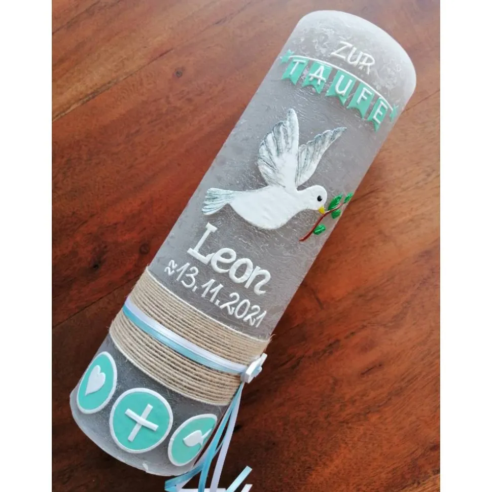 RUSTICA VINTAGE-Look SHABBY Rustikal Taufkerze Taube Mädchen Junge Kerze keine Folie Wachsbeschriftung