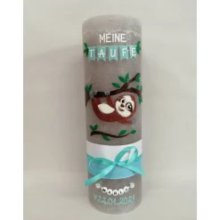 RUSTICA VINTAGE-Look SHABBY Rustikal Taufkerze Faultier Mädchen Junge Kerze keine Folie Wachsbeschriftung