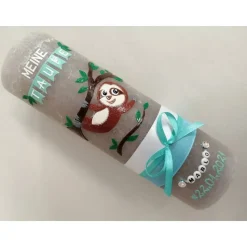 RUSTICA VINTAGE-Look SHABBY Rustikal Taufkerze Faultier Mädchen Junge Kerze keine Folie Wachsbeschriftung