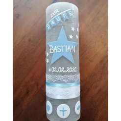 RUSTICA, VINTAGE-Look, SHABBY, Rustikal, Taufkerze, Stern, Wimpel, Mädchen, Junge, Kerze, Taufe, keine Folie, inkl Wachs