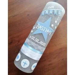 RUSTICA, VINTAGE-Look, SHABBY, Rustikal, Taufkerze, Stern, Wimpel, Mädchen, Junge, Kerze, Taufe, keine Folie, inkl Wachs