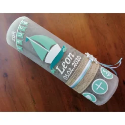 RUSTICA VINTAGE-Look SHABBY Rustikal Taufkerze Boot Arche Mädchen Junge Kerze keine Folie Wachsbeschriftung