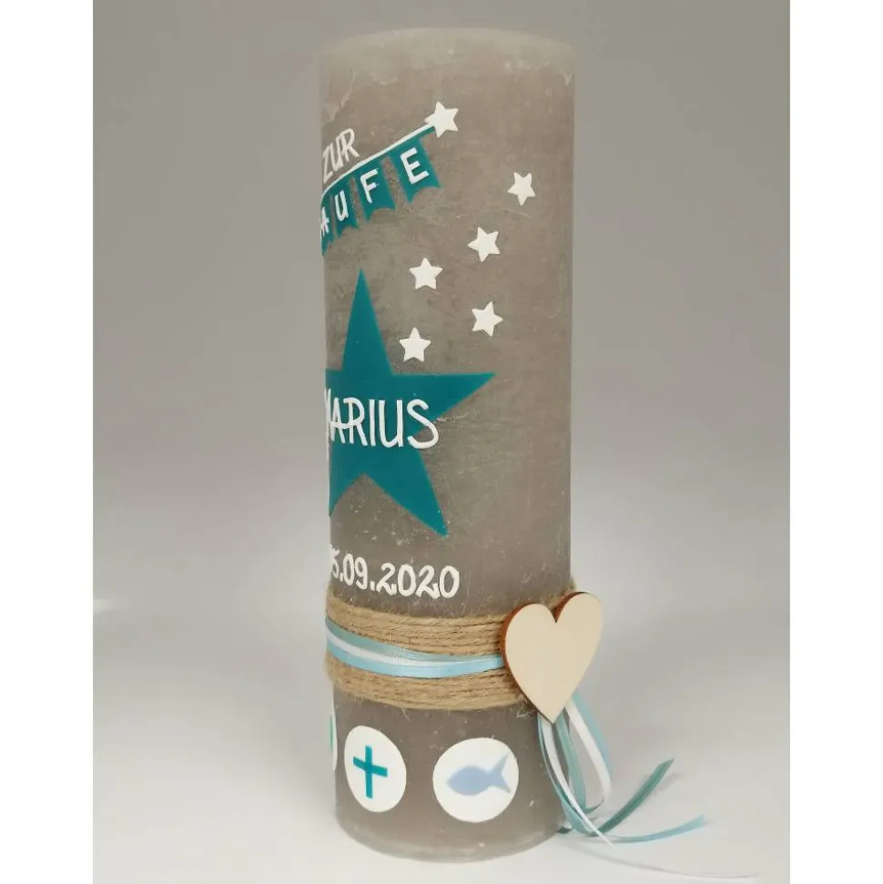 RUSTICA, VINTAGE-Look, SHABBY, Rustikal, Taufkerze, Stern, Wimpel, Mädchen, Junge, Kerze, Taufe, keine Folie, inkl Wachs