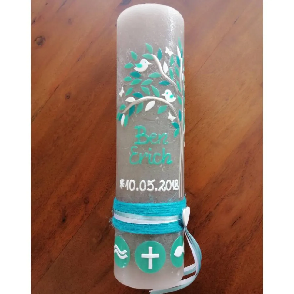 RUSTICA, VINTAGE-Look, SHABBY, Rustikal, Taufkerze, Lebensbaum, Baum, Mädchen, Junge, Kerze, Taufe, keine Folie, inkl Wa