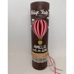 RUSTICA VINTAGE-Look SHABBY Rustikal Taufkerze Fesselballon Ballon Taube Mädchen Kerze keine Folie Wachsbeschriftung
