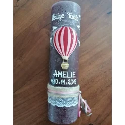 RUSTICA VINTAGE-Look SHABBY Rustikal Taufkerze Fesselballon Ballon Taube Mädchen Kerze keine Folie Wachsbeschriftung