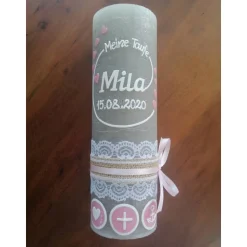 RUSTICA VINTAGE-Look SHABBY Rustikal Taufkerze Kreuz Herz Anker rosa Mädchen Kerze grau keine Folie Wachsbeschriftung