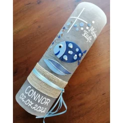 RUSTICA, VINTAGE-Look, SHABBY, Rustikal, Taufkerze, Bubble, Fisch Mädchen, Junge, Kerze, keine Folie, Wachsbeschriftung,