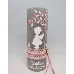 RUSTICA, VINTAGE-Look, SHABBY, Rustikal, Taufkerze, Lebensbaum, Schutzengel, Engel, Baum, Mädchen, Junge, Kerze, Taufe,