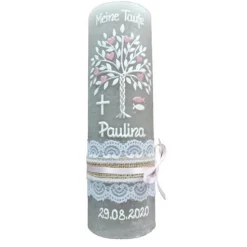 RUSTICA VINTAGE-Look SHABBY Rustikal Taufkerze Lebensbaum Baum Kreuz Mädchen Kerze keine Folie Wachsbeschriftung