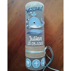 RUSTICA, VINTAGE-Look, SHABBY, Rustikal, Taufkerze, Wal, Fisch Mädchen, Junge, Kerze, keine Folie, Wachsbeschriftung, Fa