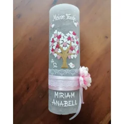 RUSTICA, VINTAGE-Look, SHABBY, Rustikal, Taufkerze, Lebensbaum, Baum, Mädchen, Junge, Kerze, Taufe, keine Folie, inkl Wa