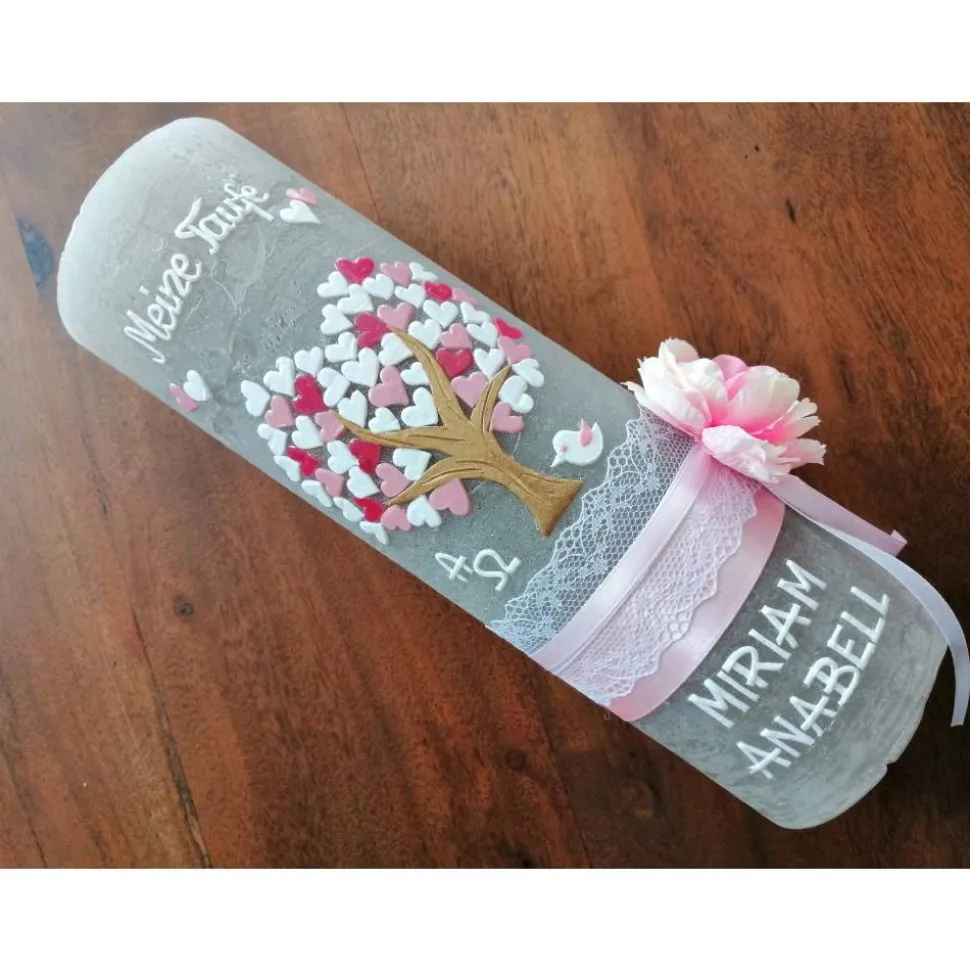 RUSTICA, VINTAGE-Look, SHABBY, Rustikal, Taufkerze, Lebensbaum, Baum, Mädchen, Junge, Kerze, Taufe, keine Folie, inkl Wa